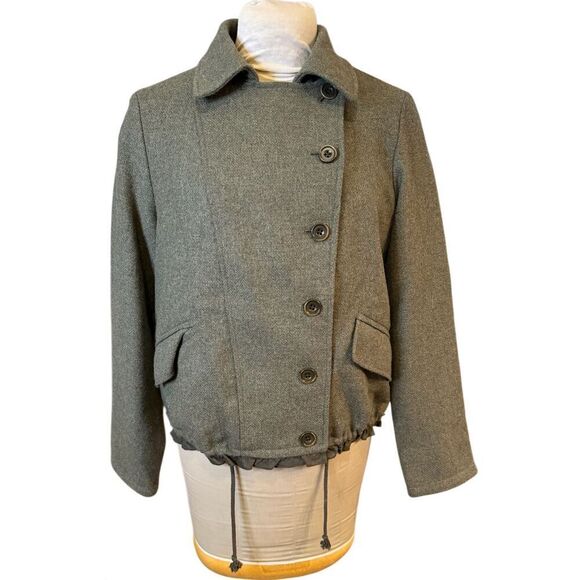 GAP Women’s Wool Jacket Sz. L Military Inspo Ruffled Bottom Olive - Picture 1 of 8